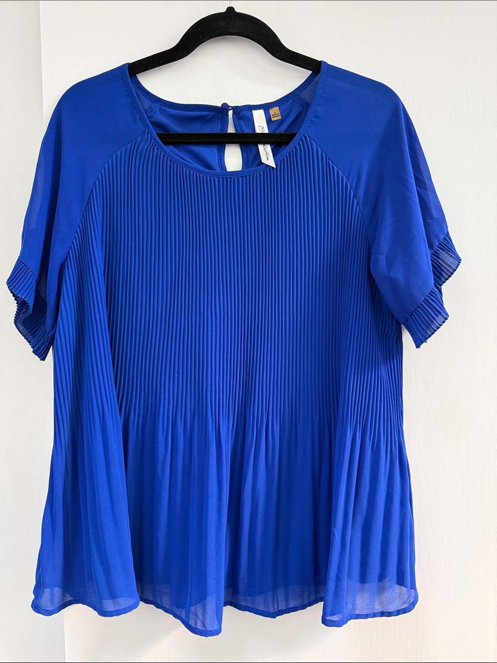 NY Collection Pleated Short Sleeve Tunic in Royal Blue